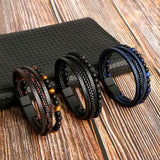 Multilayer Fashion Leather Bracelets for Men with Woven Alloy Accents