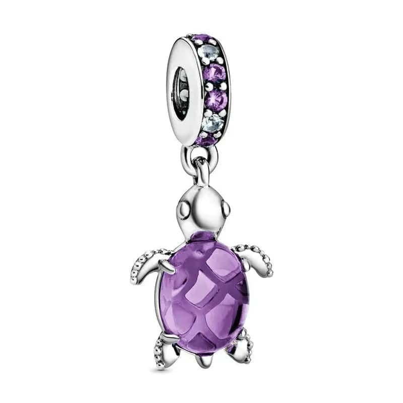 Murano Glass Charm – Sea Turtle Dangle Pendant for Pandora Bracelets - HYC036-7 / Silver