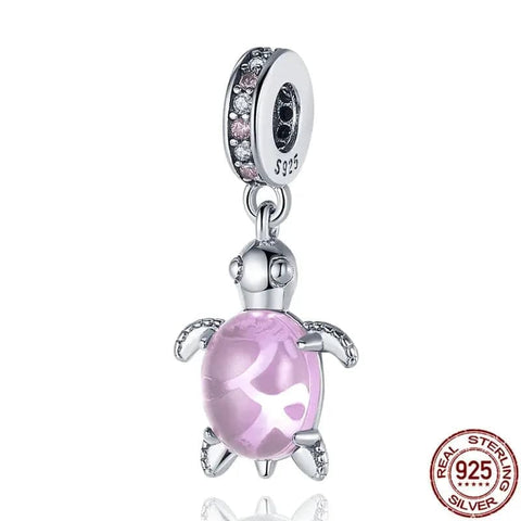 Murano Glass Charm – Sea Turtle Dangle Pendant for Pandora Bracelets - HYC036-1 / Silver