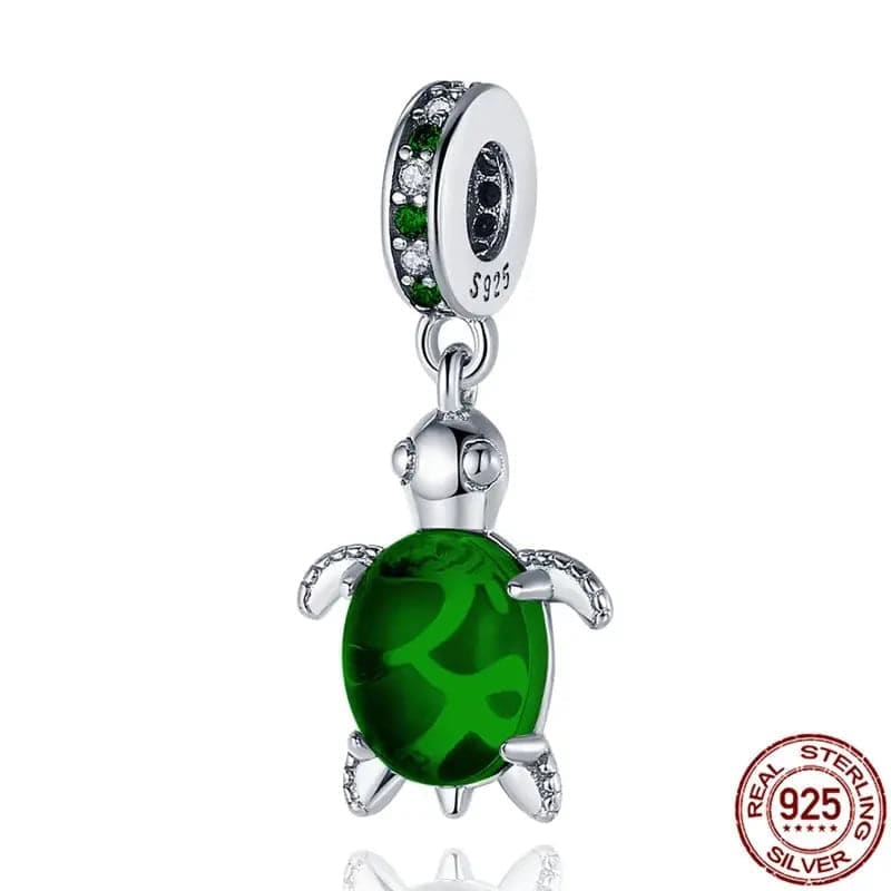 Murano Glass Charm – Sea Turtle Dangle Pendant for Pandora Bracelets - HYC036-2 / Silver