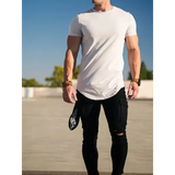 Muscle Fitness T-shirt Summer Men’s Athleisure Workout short sleeve T-shirt High Quality cotton Men T-shirt Gym Sport