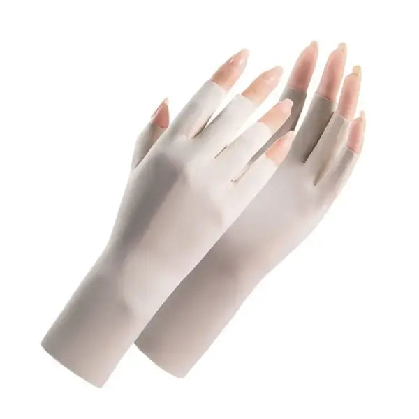 Nail Art UV Protection Gloves Fabric One Size Skin Safety Tool - beige