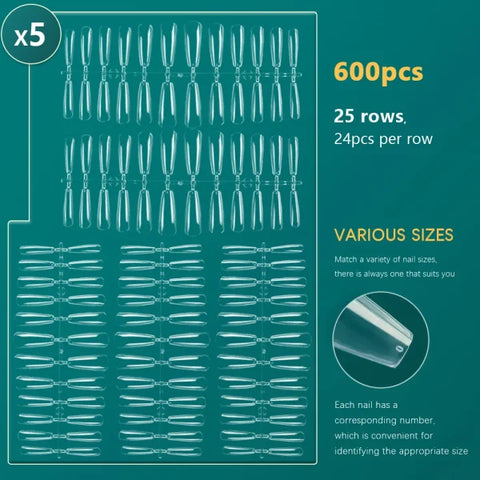 Nailpop Acrylic Nail Tips Size 0-9 600pcs for Finger Nails - Himpall