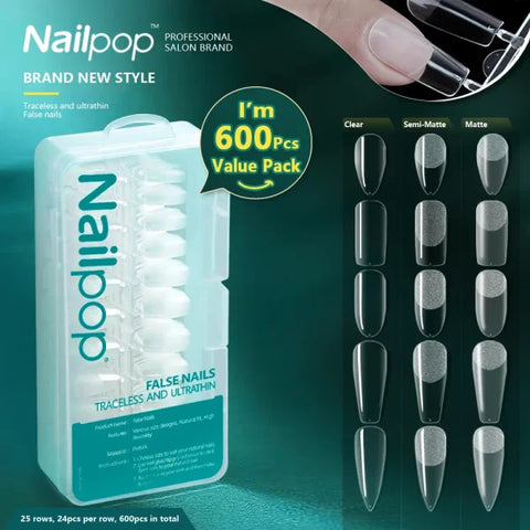 Nailpop Acrylic Nail Tips Size 0-9 600pcs for Finger Nails - Himpall