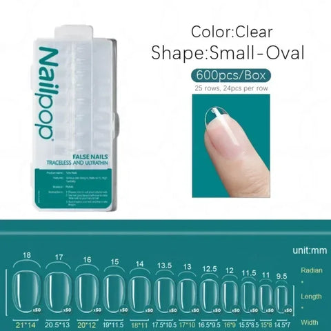 Nailpop Acrylic Nail Tips Size 0-9 600pcs for Finger Nails - Himpall