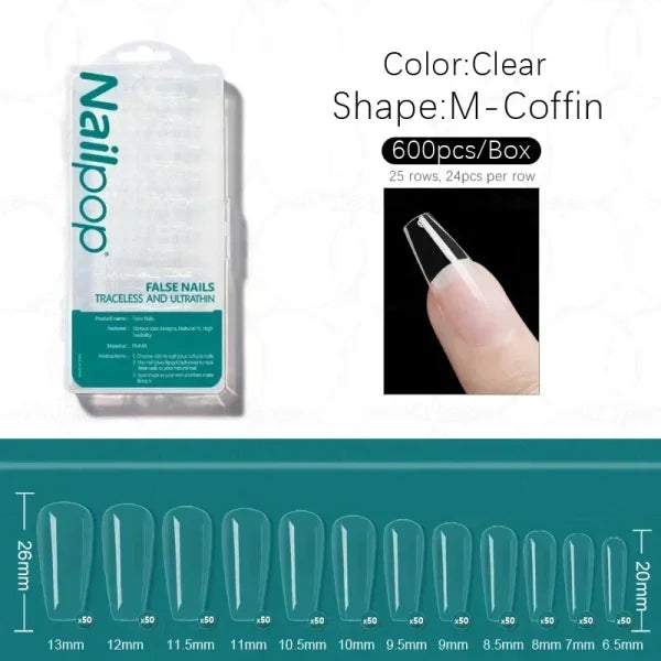 Nailpop Acrylic Nail Tips Size 0-9 600pcs for Finger Nails - Himpall
