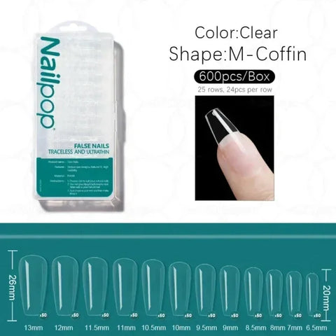 Nailpop Acrylic Nail Tips Size 0-9 600pcs for Finger Nails - Himpall