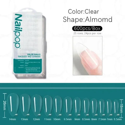 Nailpop Acrylic Nail Tips Size 0-9 600pcs for Finger Nails - Himpall