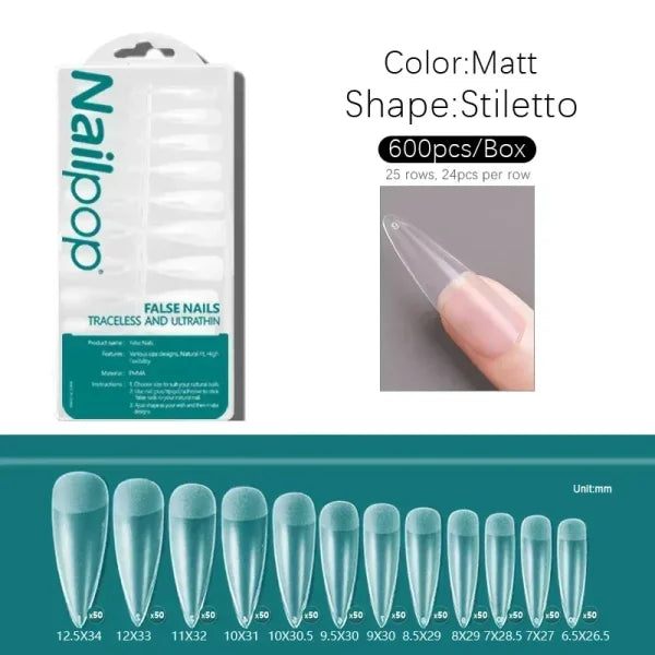 Nailpop Acrylic Nail Tips Size 0-9 600pcs for Finger Nails - Himpall