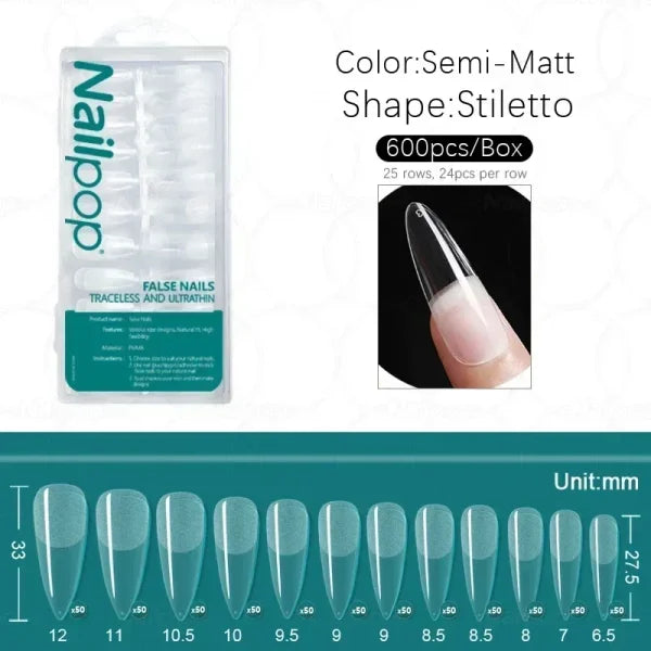Nailpop Acrylic Nail Tips Size 0-9 600pcs for Finger Nails - Himpall