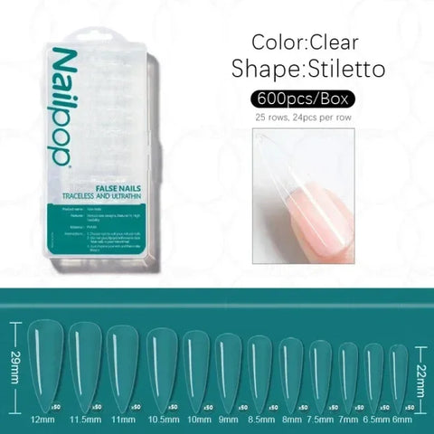 Nailpop Acrylic Nail Tips Size 0-9 600pcs for Finger Nails - Himpall