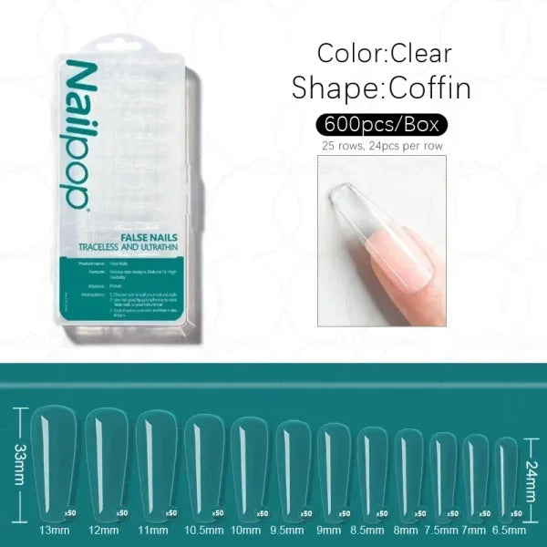 Nailpop Acrylic Nail Tips Size 0-9 600pcs for Finger Nails - Himpall