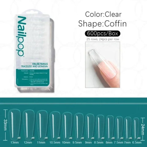Nailpop Acrylic Nail Tips Size 0-9 600pcs for Finger Nails - Himpall