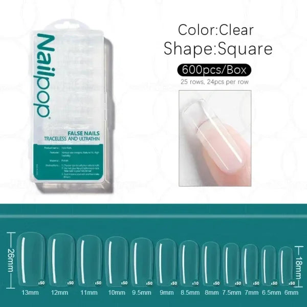 Nailpop Acrylic Nail Tips Size 0-9 600pcs for Finger Nails - Himpall