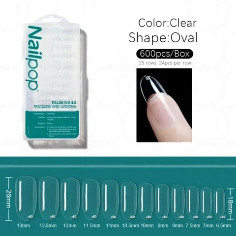 Nailpop Acrylic Nail Tips Size 0-9 600pcs for Finger Nails - Himpall