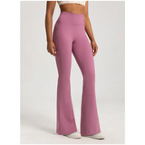 Women’s Naked-Feel Flare Yoga Pants - High Waisted Tummy Control Leggings & Hip Lifting Crossover Bell Bottoms - pink