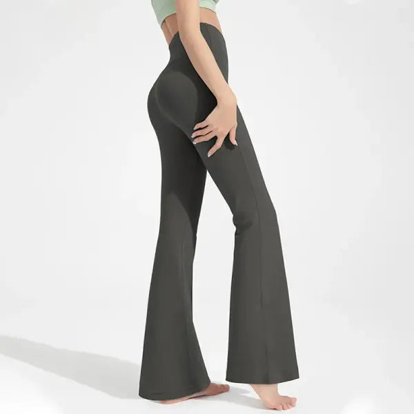 Women’s Naked-Feel Flare Yoga Pants - High Waisted Tummy Control Leggings & Hip Lifting Crossover Bell Bottoms - grey
