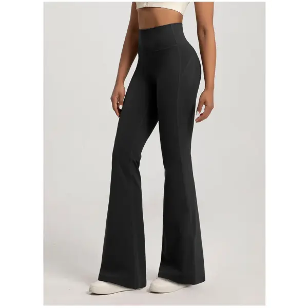 Women’s Naked-Feel Flare Yoga Pants - High Waisted Tummy Control Leggings & Hip Lifting Crossover Bell Bottoms - black