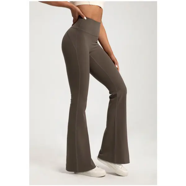 Women’s Naked-Feel Flare Yoga Pants - High Waisted Tummy Control Leggings & Hip Lifting Crossover Bell Bottoms - brown