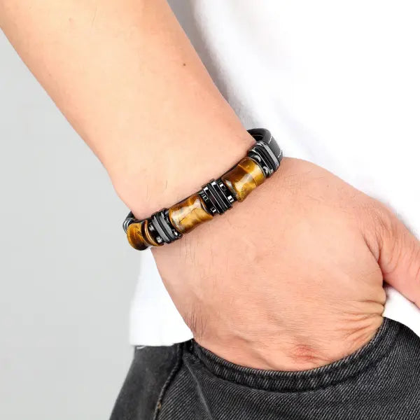Tiger Eye Leather Rope Bracelet for Men Fashion Style