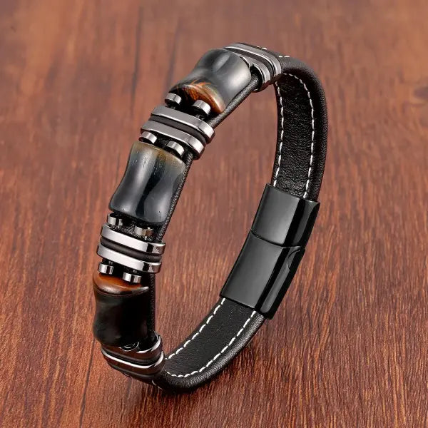 Tiger Eye Leather Rope Bracelet for Men Fashion Style - Black-Blue Tige Eye / 21cm