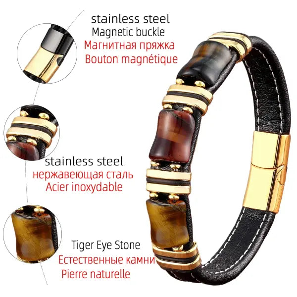 Tiger Eye Leather Rope Bracelet for Men Fashion Style