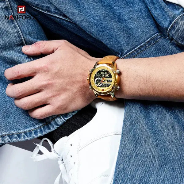 Alloy Case Chronograph Watch Genuine Leather Casual Style