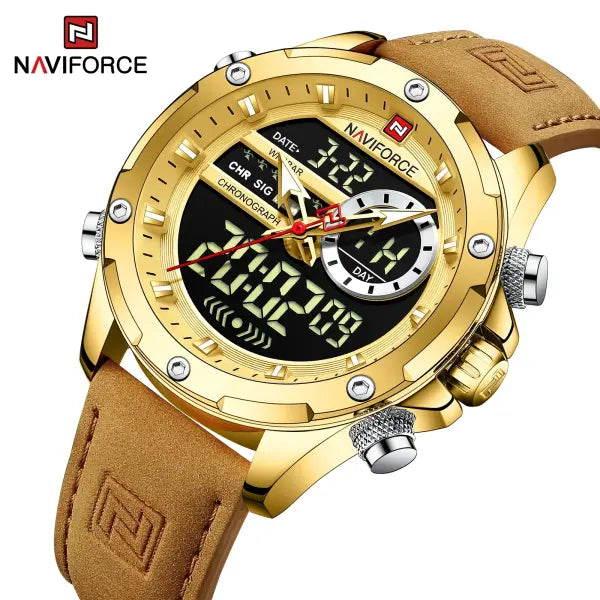Alloy Case Chronograph Watch Genuine Leather Casual Style - GGLBN-