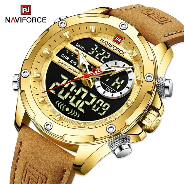 Alloy Case Chronograph Watch Genuine Leather Casual Style
