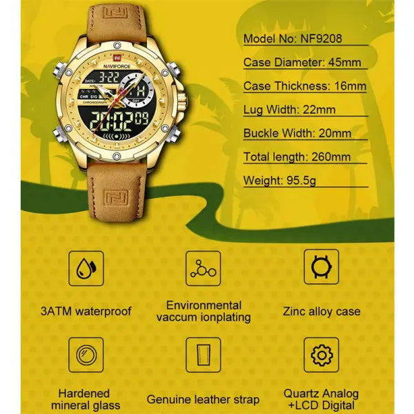 Alloy Case Chronograph Watch Genuine Leather Casual Style
