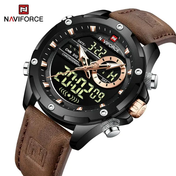 Alloy Case Chronograph Watch Genuine Leather Casual Style - BBDBN-