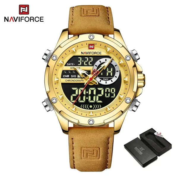 Alloy Case Chronograph Watch Genuine Leather Casual Style - GGLBN BOX