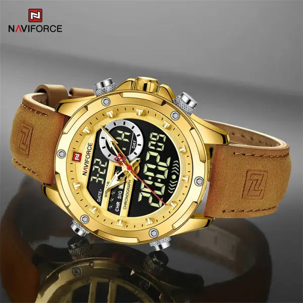 Alloy Case Chronograph Watch Genuine Leather Casual Style