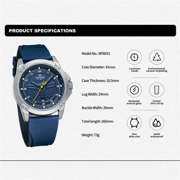 NAVIFORCE Men’s Casual Quartz Watch – Waterproof Sport Wristwatch with Luminous Dial & Silicone Strap - Himpall