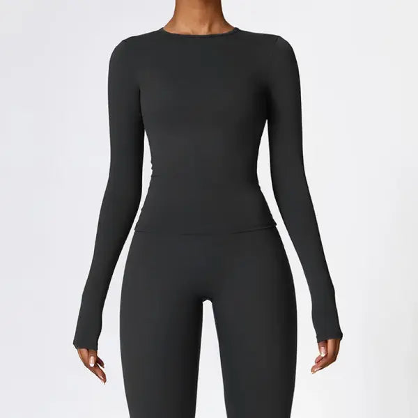 Women’s Long Sleeve Workout Shirt - Slim Fit Winter Yoga Top with Thumbholes - Breathable Dry-Fit Running & Gym Base
