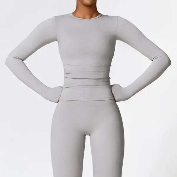 Women’s Long Sleeve Workout Shirt - Slim Fit Winter Yoga Top with Thumbholes - Breathable Dry-Fit Running & Gym Base
