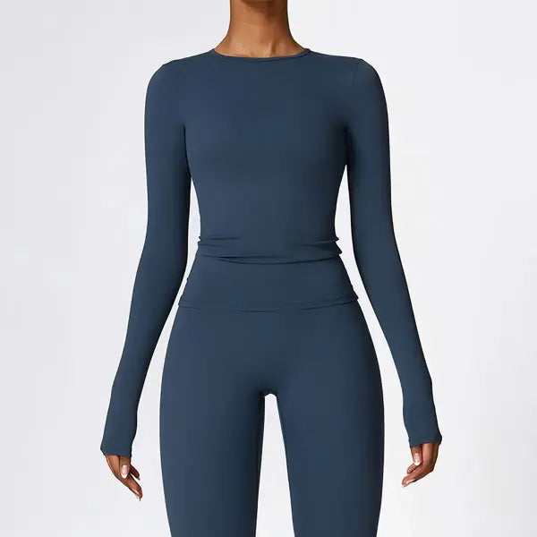 Women’s Long Sleeve Workout Shirt - Slim Fit Winter Yoga Top with Thumbholes - Breathable Dry-Fit Running & Gym Base