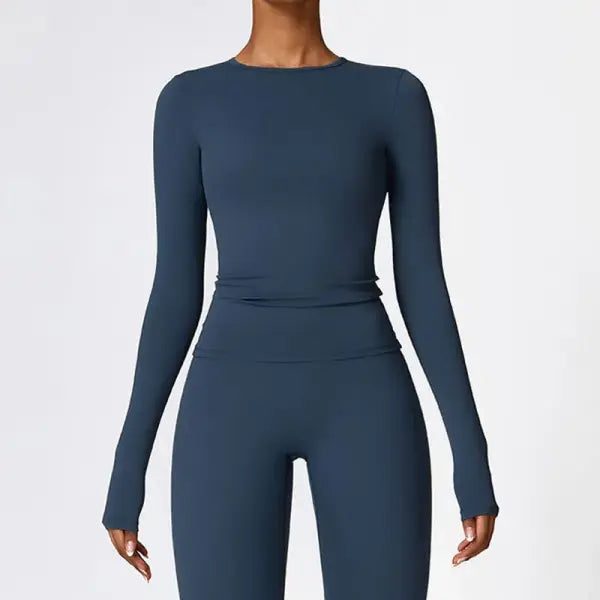 Women’s Long Sleeve Workout Shirt - Slim Fit Winter Yoga Top with Thumbholes - Breathable Dry-Fit Running & Gym Base