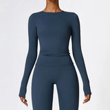 Women’s Long Sleeve Workout Shirt - Slim Fit Winter Yoga Top with Thumbholes - Breathable Dry-Fit Running & Gym Base