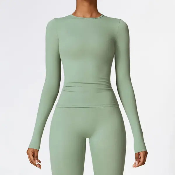 Women’s Long Sleeve Workout Shirt - Slim Fit Winter Yoga Top with Thumbholes - Breathable Dry-Fit Running & Gym Base