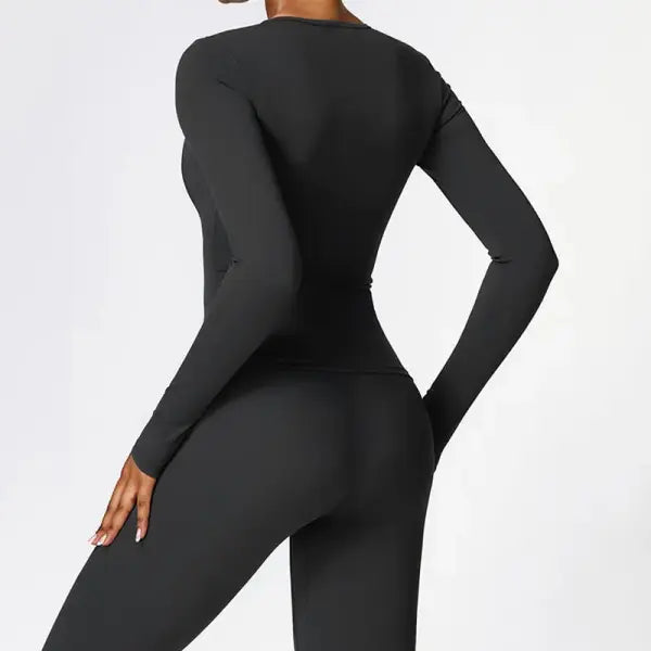 Women’s Long Sleeve Workout Shirt - Slim Fit Winter Yoga Top with Thumbholes - Breathable Dry-Fit Running & Gym Base
