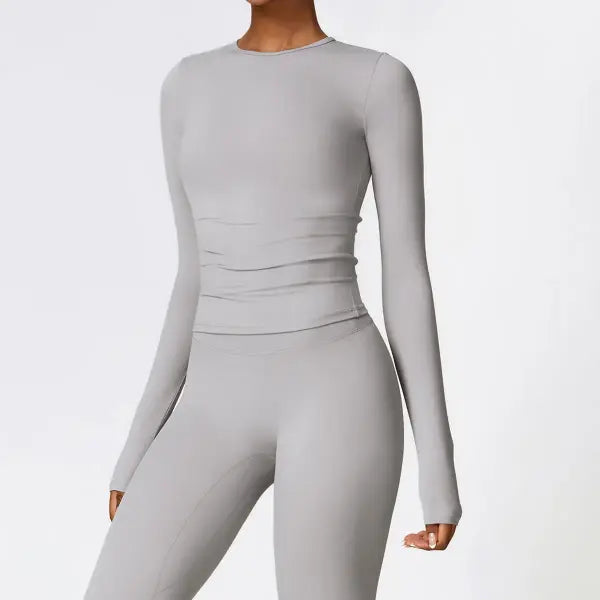 Women’s Long Sleeve Workout Shirt - Slim Fit Winter Yoga Top with Thumbholes - Breathable Dry-Fit Running & Gym Base