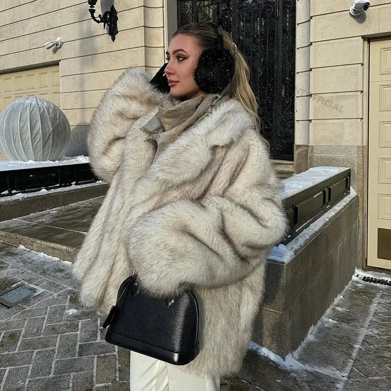 Neo Mint 2024 Winter Ins Hot Fashion Girls Oversized Gradient Fur Coat Women Thick Warm Outerwear Fluffy Faux Fox Fur