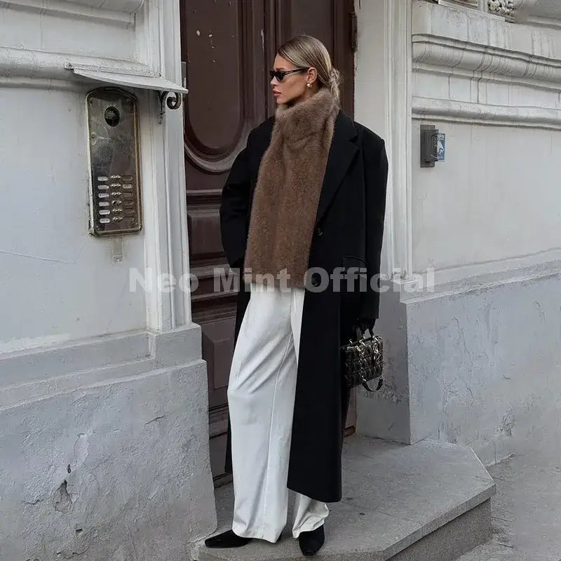 Neo Mint 2025 Brand Fashion Faux Fur Sable Vest Crop Top Autumn Winter Turtleneck Eco Mink Fur Tank Tops Sleeveless