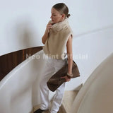 Neo Mint 2025 Brand Fashion Faux Fur Sable Vest Crop Top Autumn Winter Turtleneck Eco Mink Fur Tank Tops Sleeveless