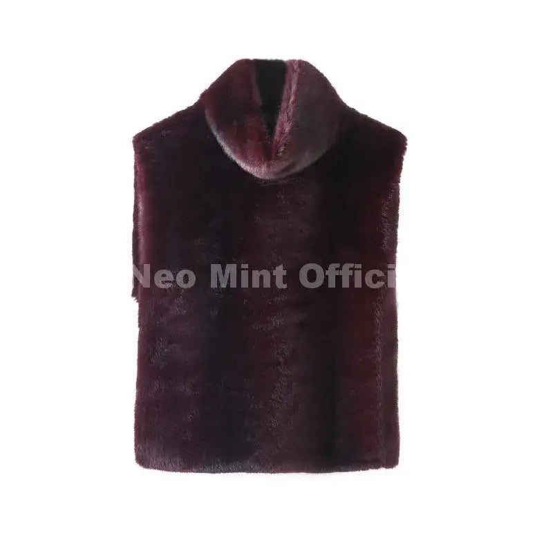 Neo Mint 2025 Brand Fashion Faux Fur Sable Vest Crop Top Autumn Winter Turtleneck Eco Mink Fur Tank Tops Sleeveless