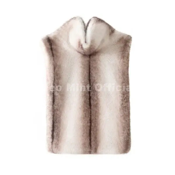 Women’s Faux Fur Sable Crop Vest | Winter Turtleneck Eco Mink Sleeveless Fur Tank Top - beige stripe top / One Size