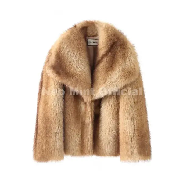 Women’s Striped Faux Fur Jacket – Fluffy Winter Coat with Fox-Style Collar Trendy Fashion Outerwear - yellow striped