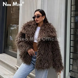 Women’s Faux Fur Coat – Chic Brown Winter Jacket with Big Collar