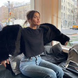 Neo Mint Street Fashion Shawl Collar Faux Fox Fur Coat Women 2024 Winter Cool Girls Black Short Fur Jacket Vintage Chic